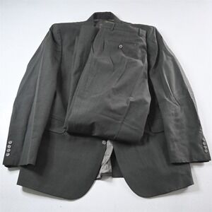 Vtg English Manor 46R 34x32 Green Gray Striped Wool Mens‎ Jacket Pants Suit